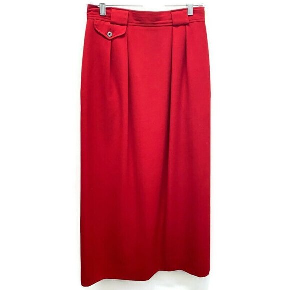 Corbin Ltd Vintage Red Wool Midi Pencil Skirt - Picture 2 of 3